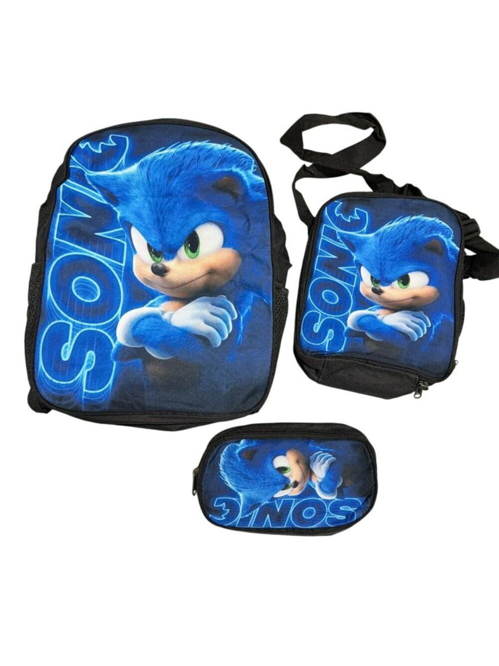 3 Pack Backpack Lunch Bag Pencil Case Sonic Hedgehog New Back to School